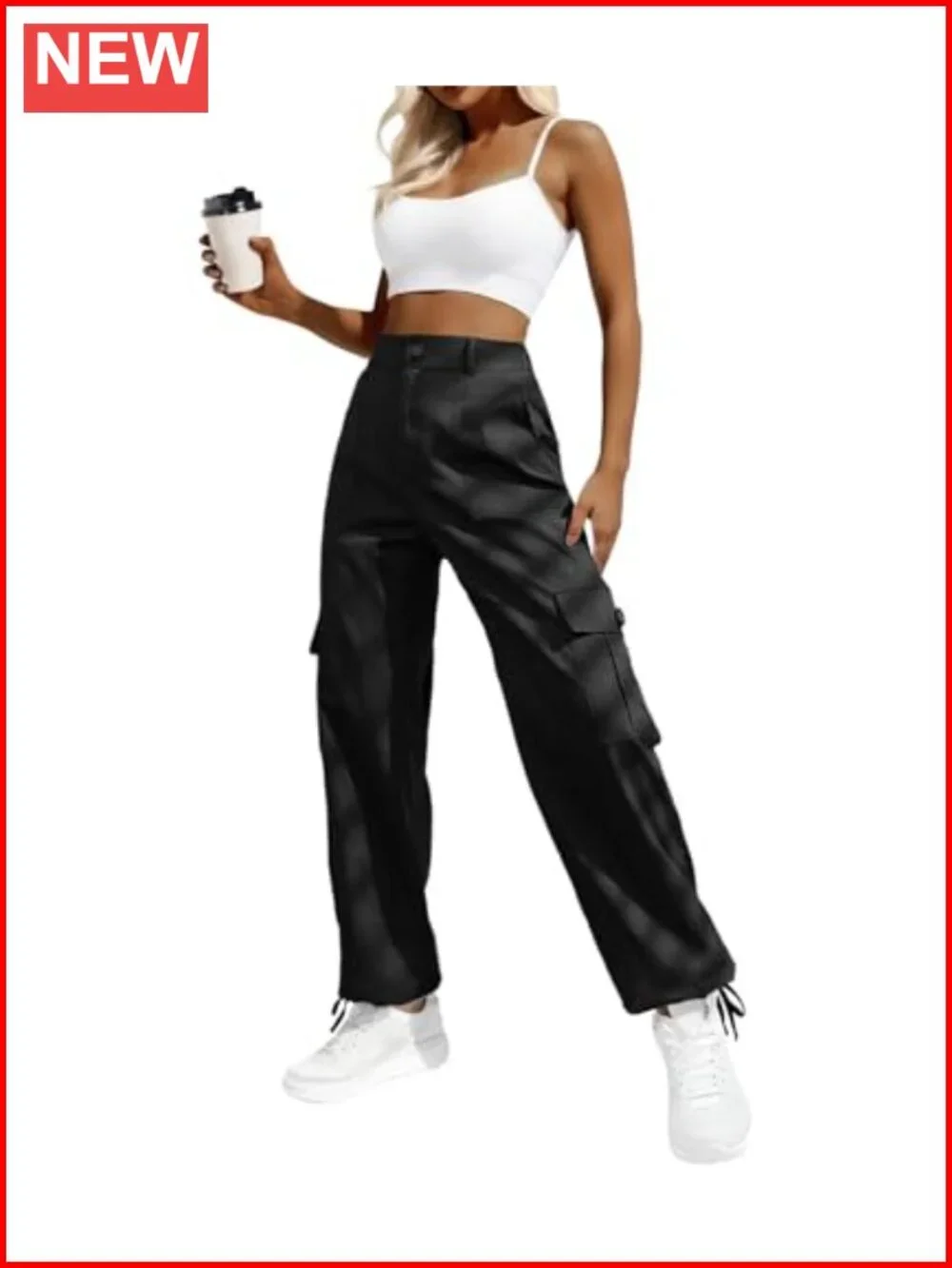 High Waisted Cargo Pants Y2K Streetwear 6 Pockets Drawstring Ankle Cuffs